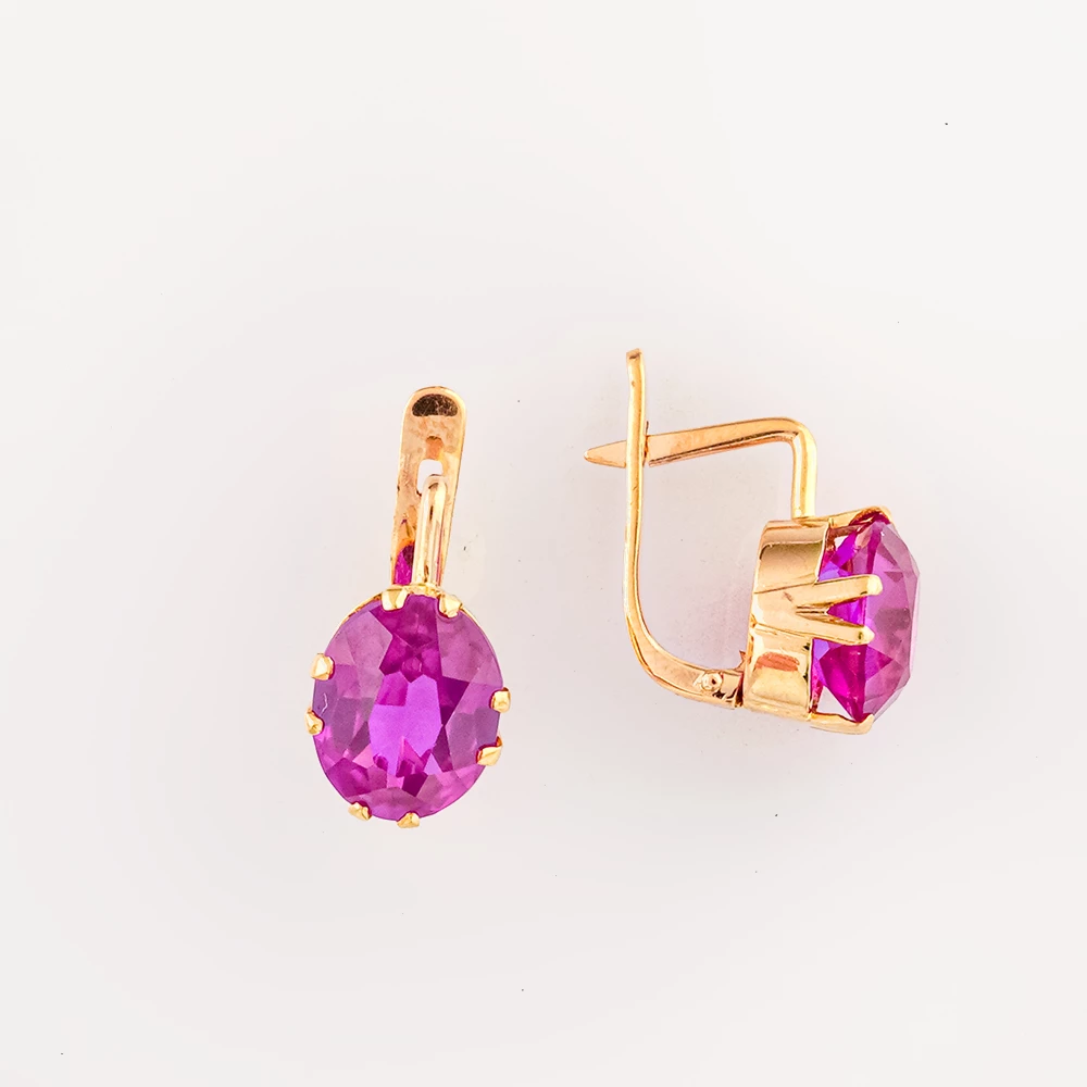 Серьги с фианитом из красного золота 583 пробы