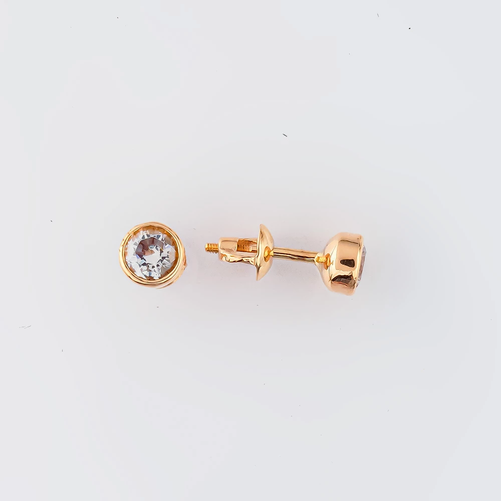 Серьги с фианитом из красного золота 585 пробы