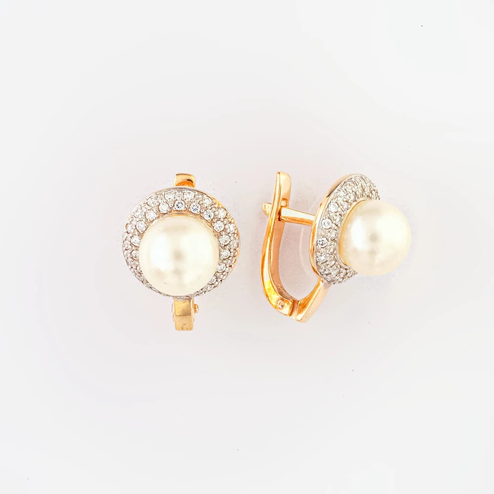 Серьги с культивированным жемчугом из красного золота 585 пробы