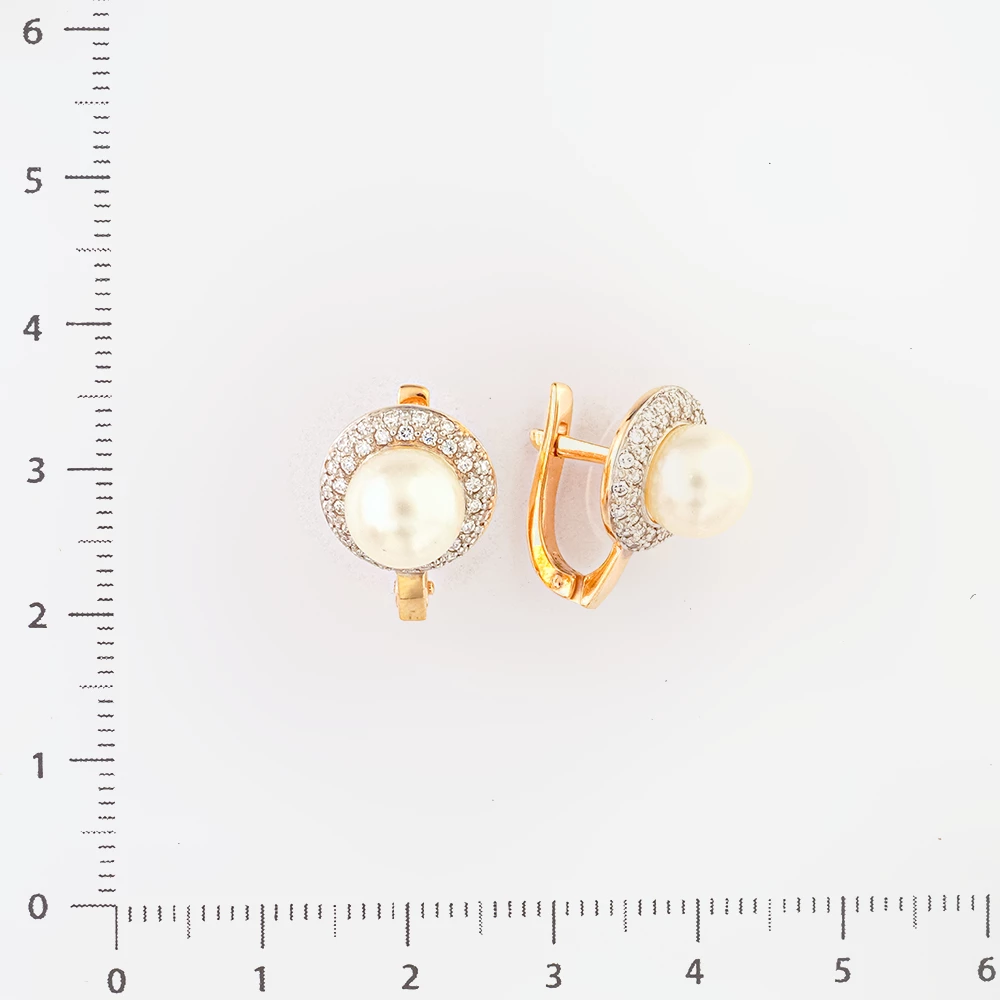 Серьги с культивированным жемчугом из красного золота 585 пробы