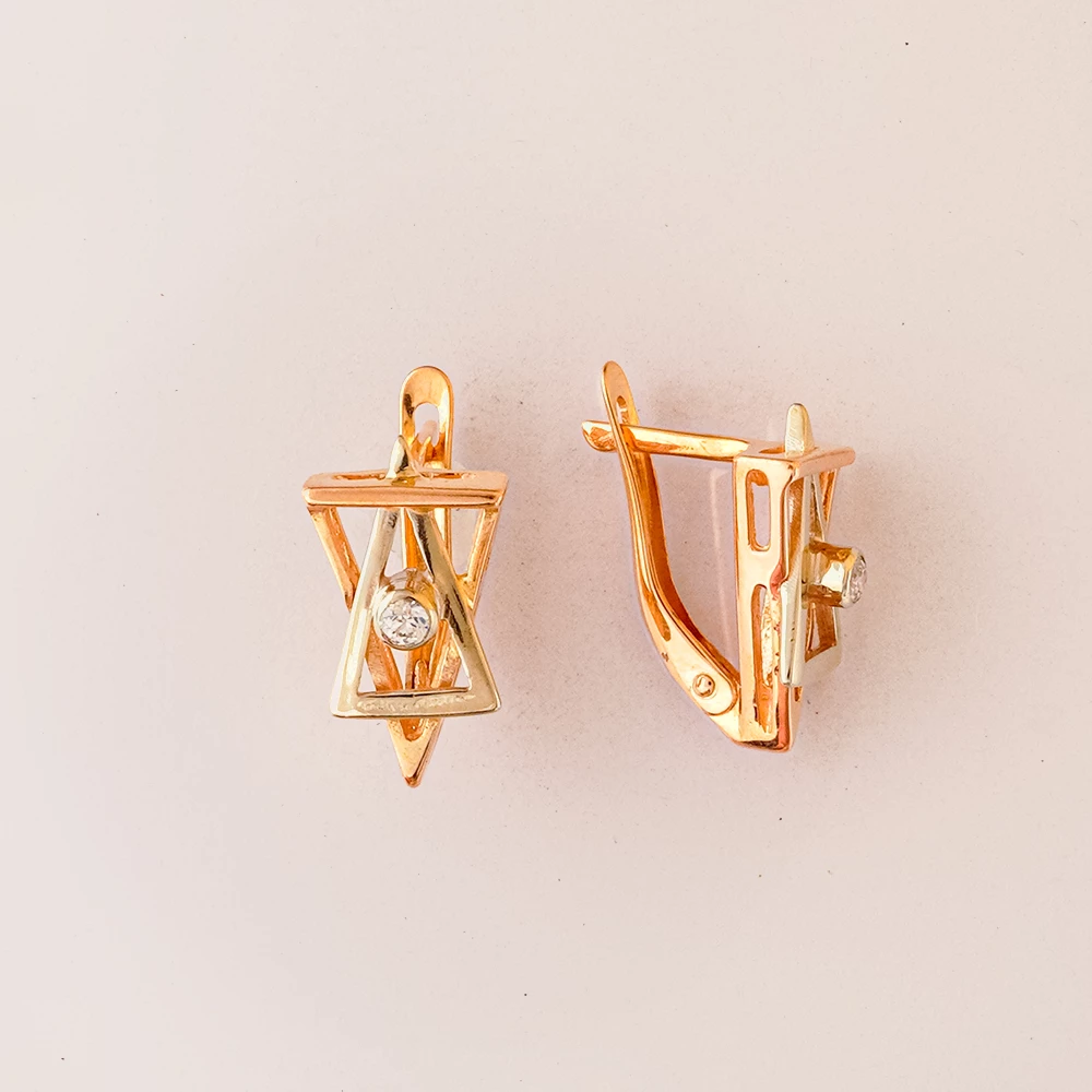 Серьги с фианитом из красного золота 585 пробы