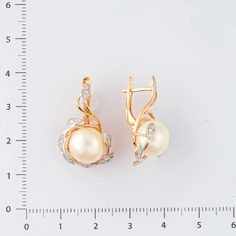 Серьги с культивированным жемчугом из красного золота 585 пробы