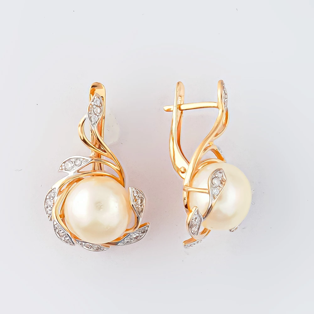 Серьги с культивированным жемчугом из красного золота 585 пробы