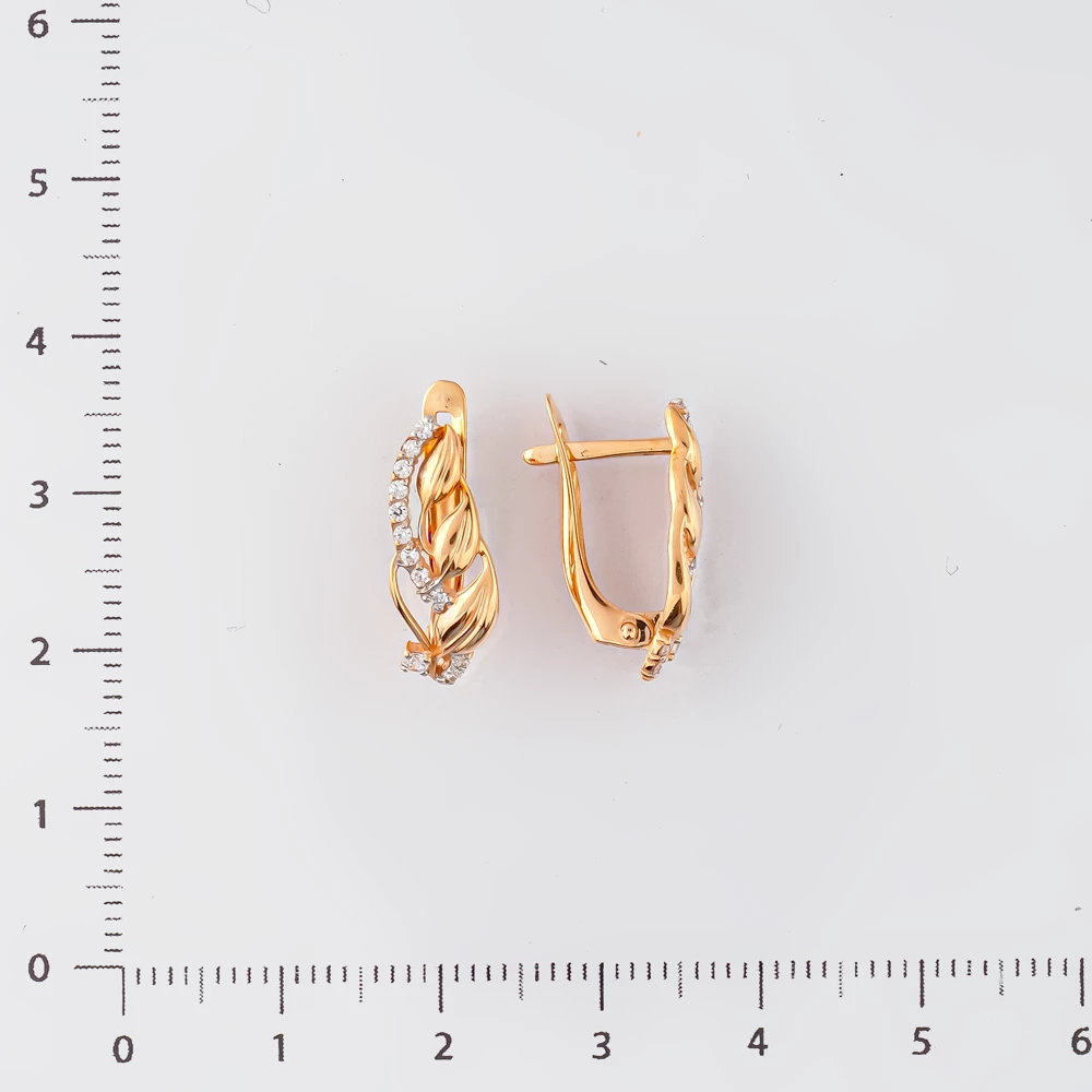 Серьги с фианитом из красного золота 585 пробы