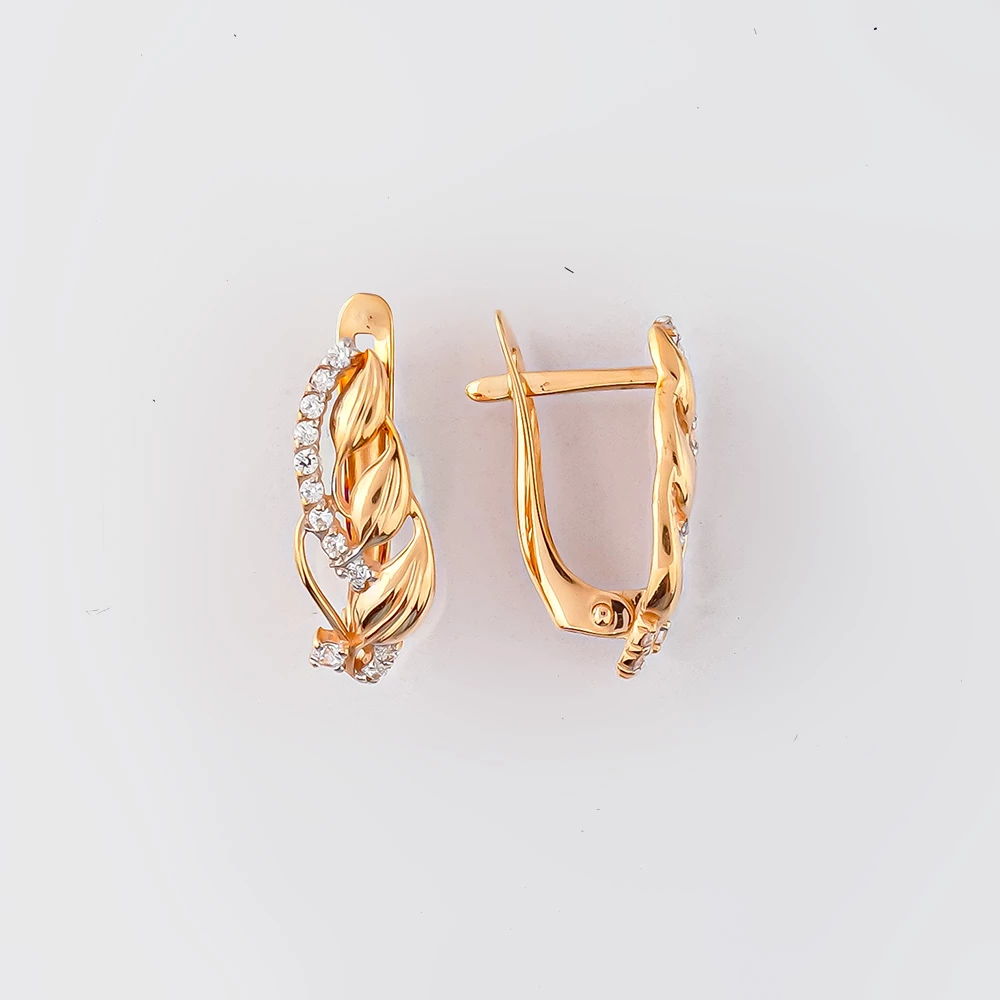 Серьги с фианитом из красного золота 585 пробы