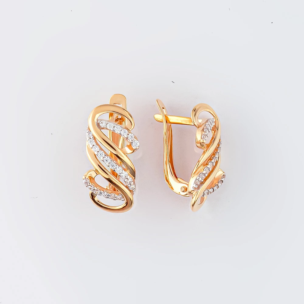 Серьги с фианитом из красного золота 585 пробы