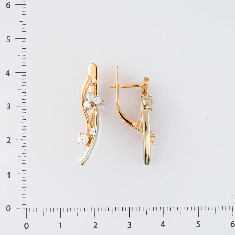 Серьги с фианитом из красного золота 585 пробы