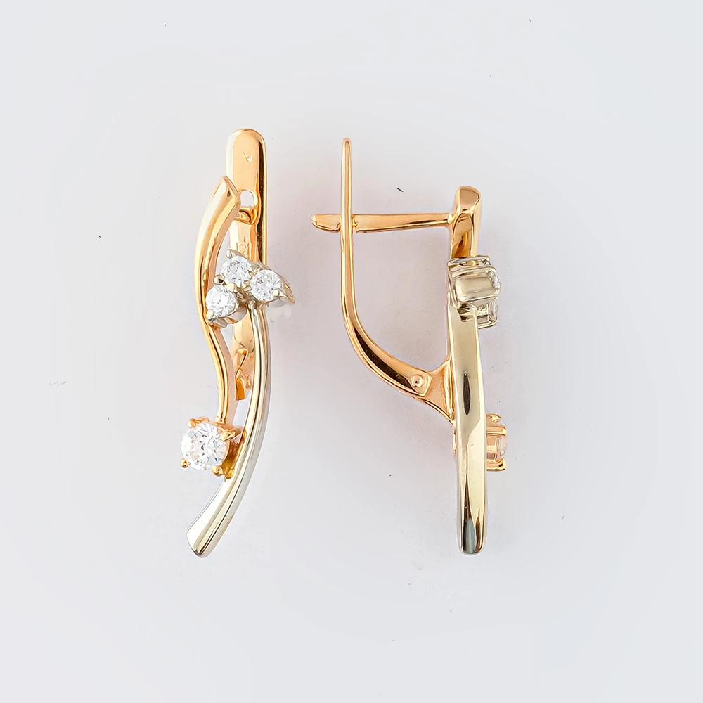 Серьги с фианитом из красного золота 585 пробы