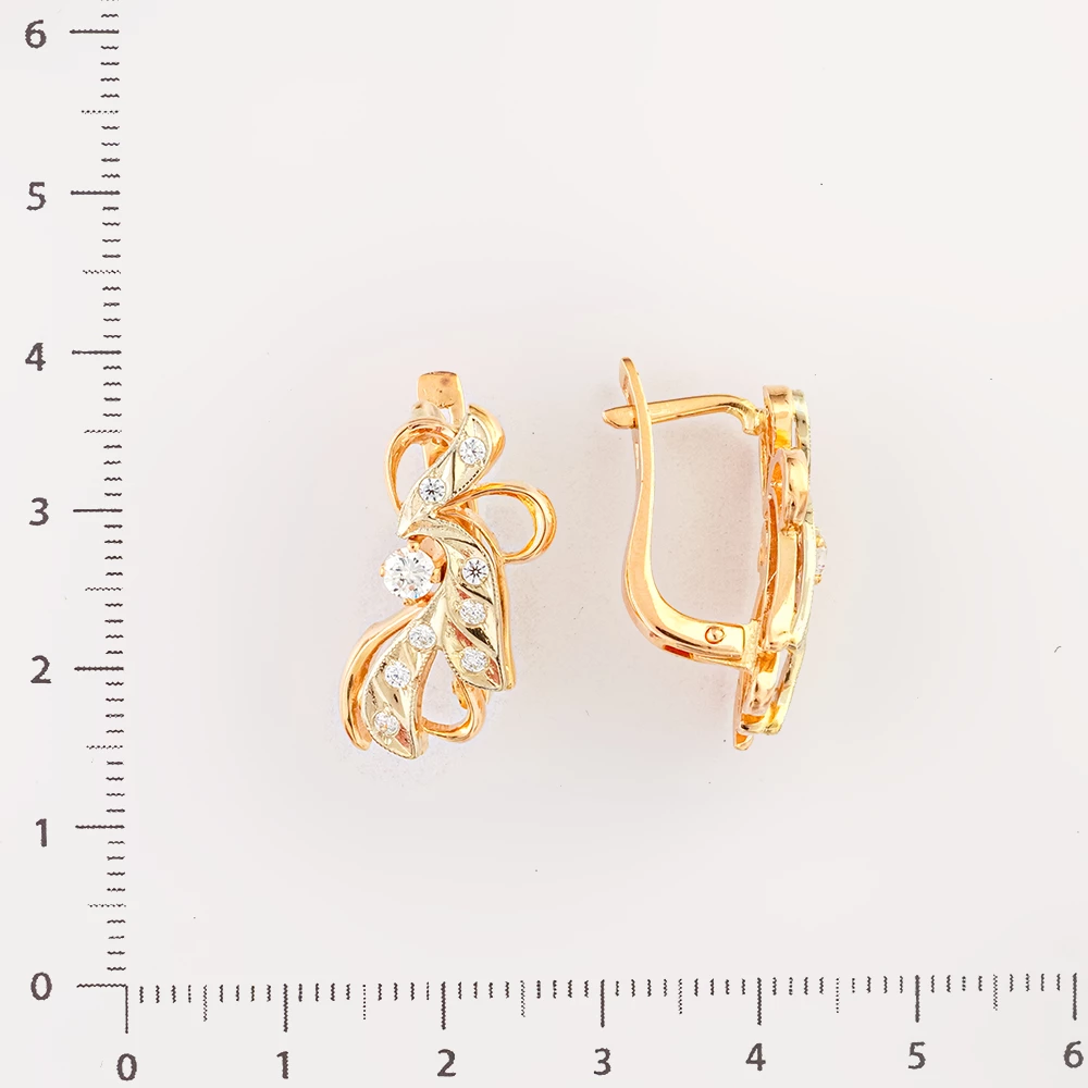 Серьги с фианитом из красного золота 585 пробы