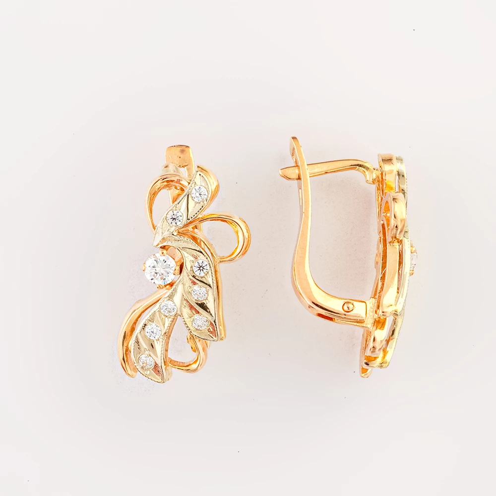 Серьги с фианитом из красного золота 585 пробы