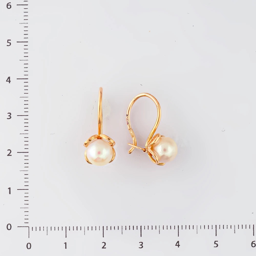 Серьги с культивированным жемчугом из красного золота 583 пробы