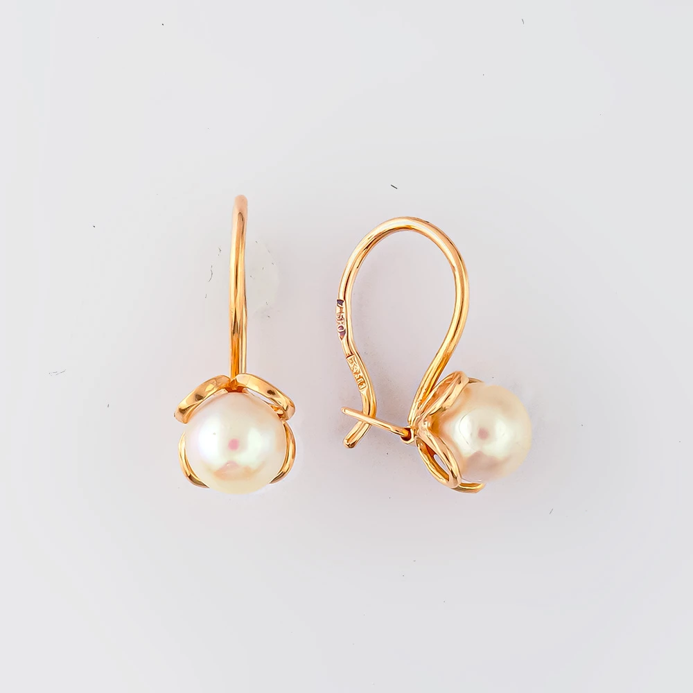 Серьги с культивированным жемчугом из красного золота 583 пробы