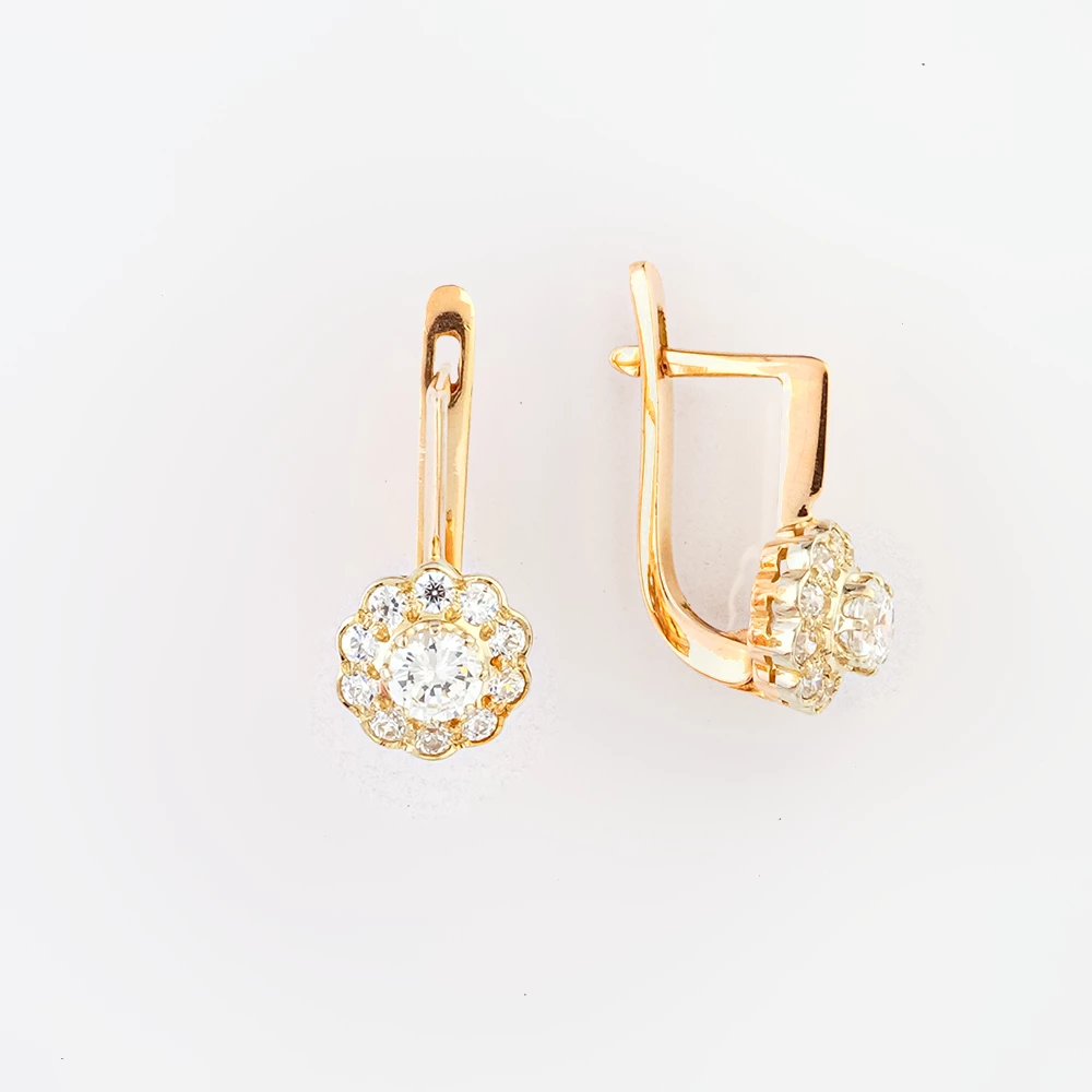 Серьги с фианитом из красного золота 585 пробы