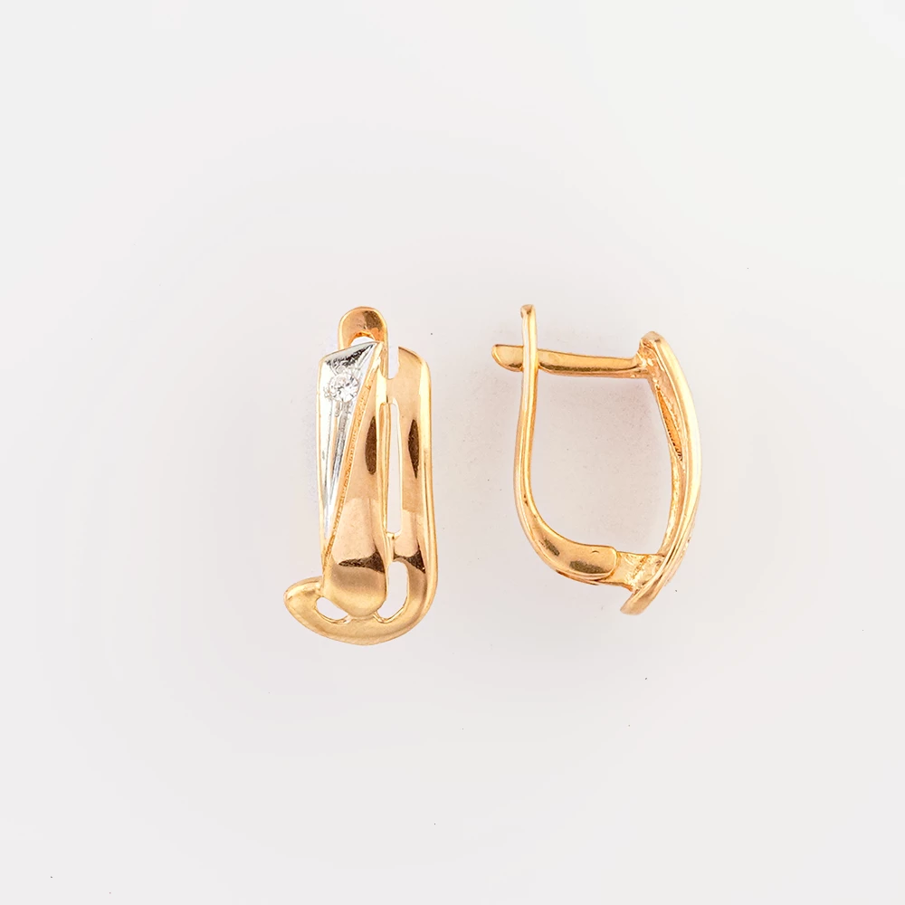 Серьги с фианитом из красного золота 585 пробы