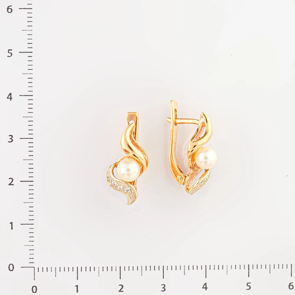 Серьги с культивированным жемчугом из красного золота 585 пробы