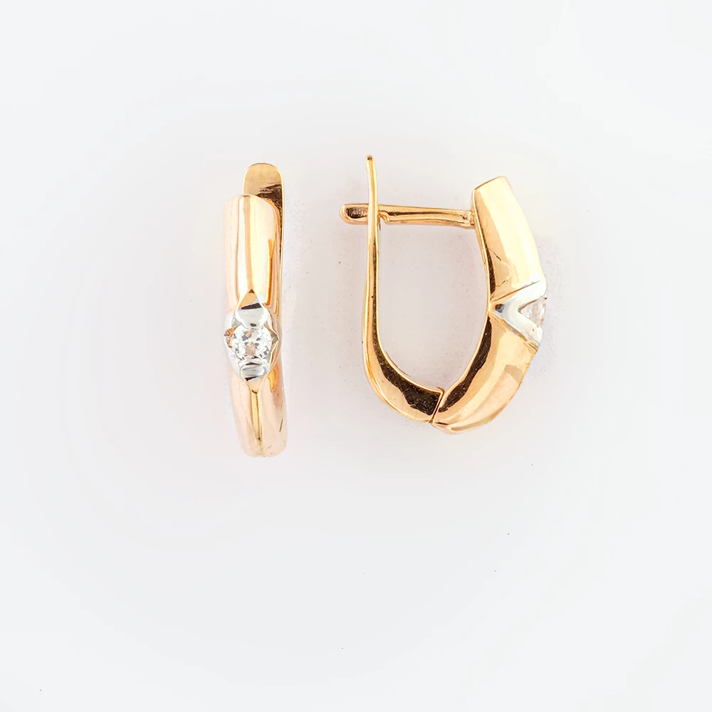 Серьги с фианитом из красного золота 585 пробы