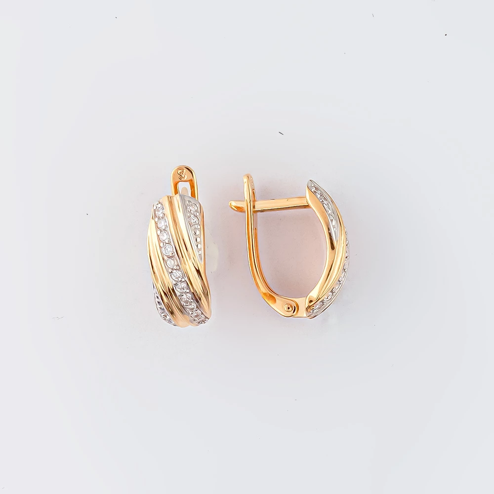 Серьги с фианитом из красного золота 585 пробы