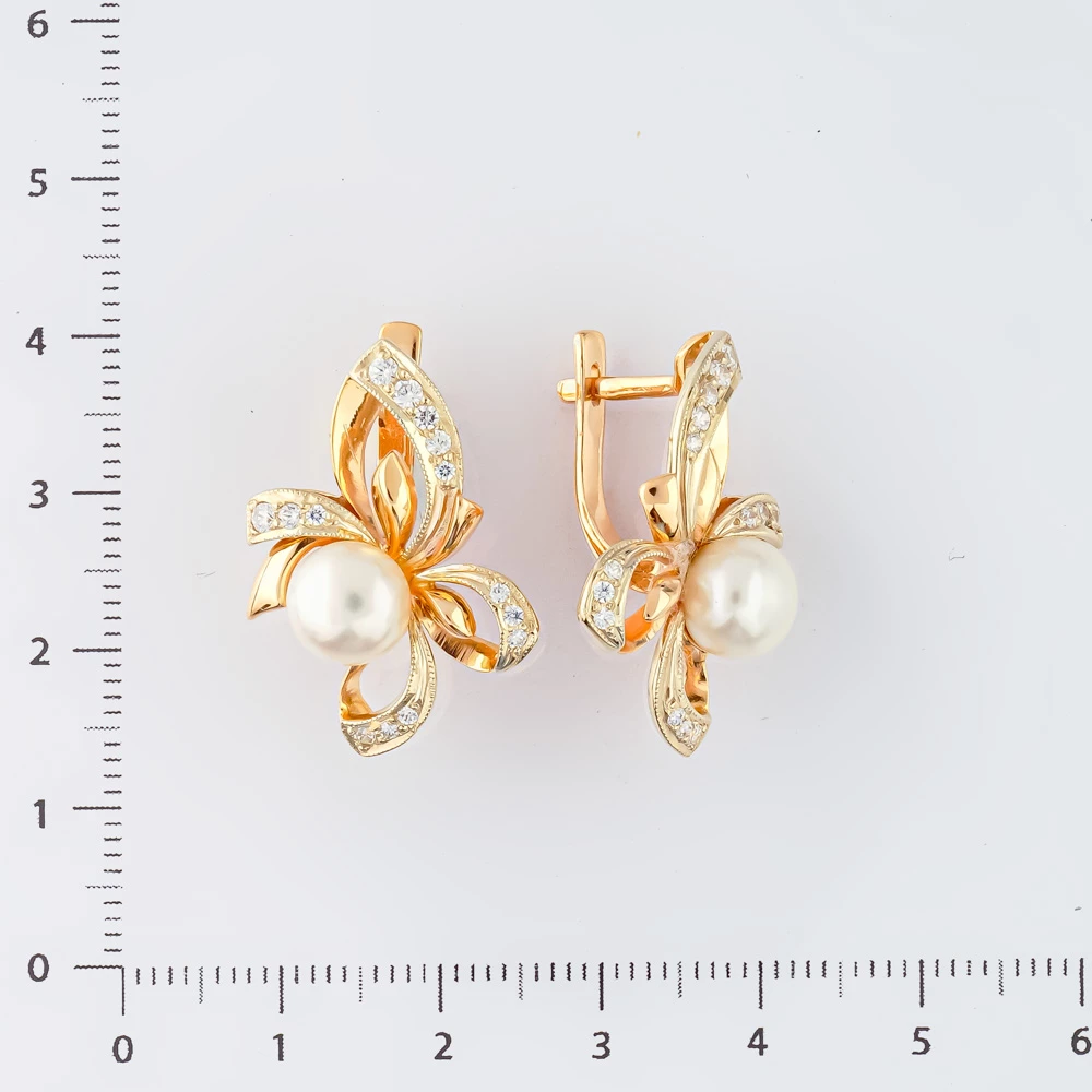 Серьги с культивированным жемчугом из красного золота 585 пробы