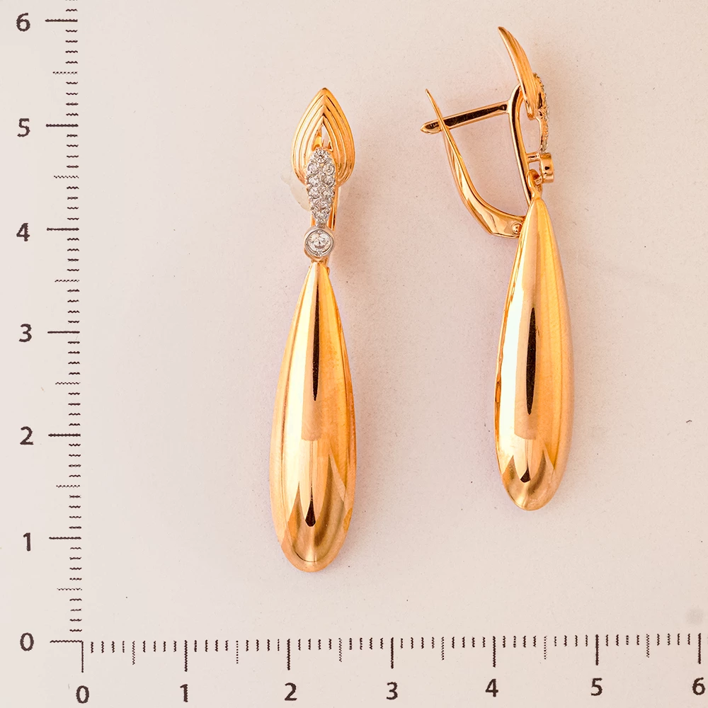 Серьги с фианитом из красного золота 585 пробы