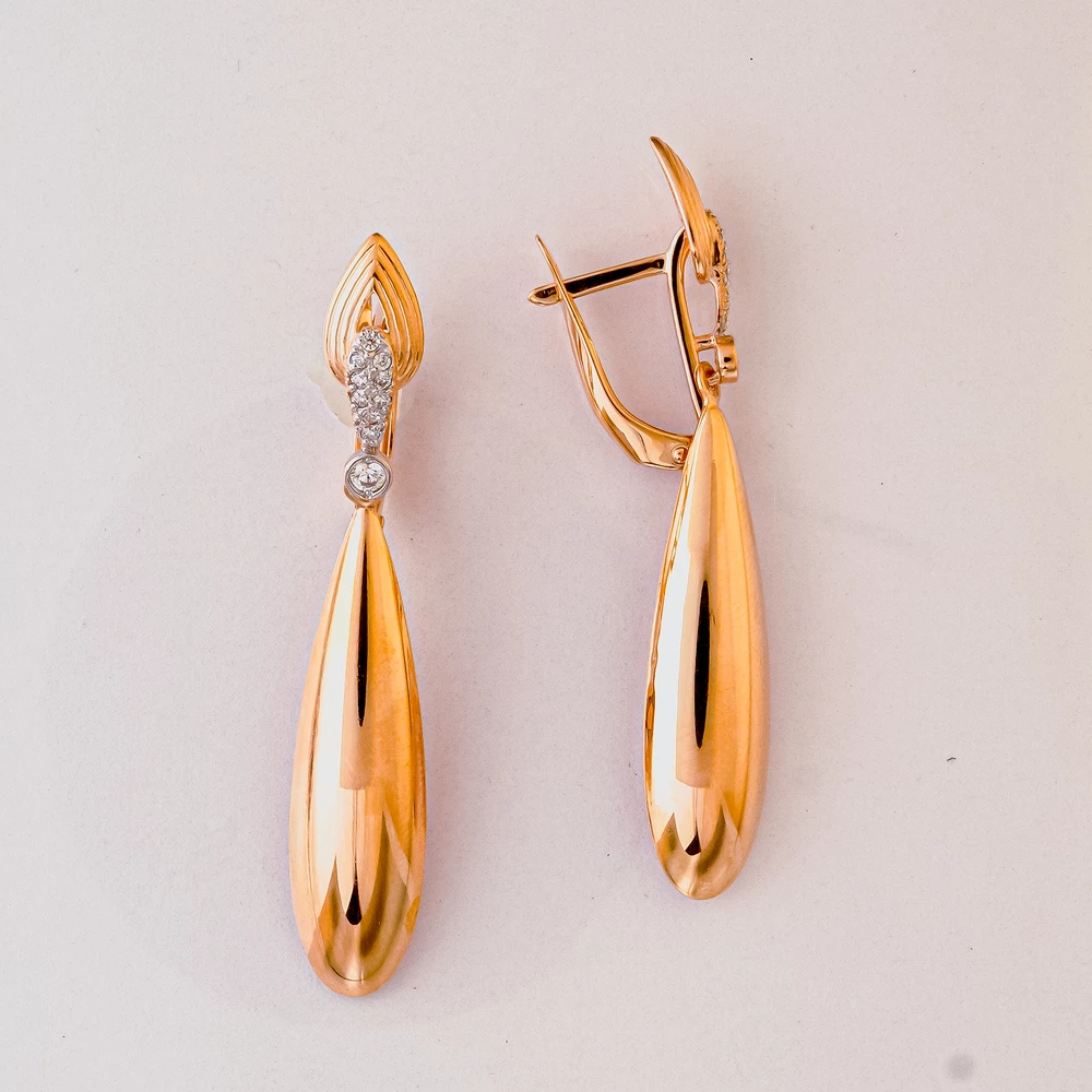 Серьги с фианитом из красного золота 585 пробы