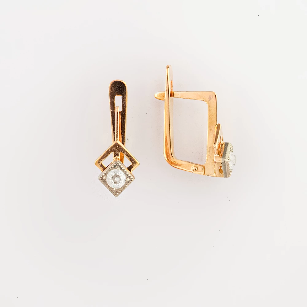 Серьги с фианитом из красного золота 583 пробы