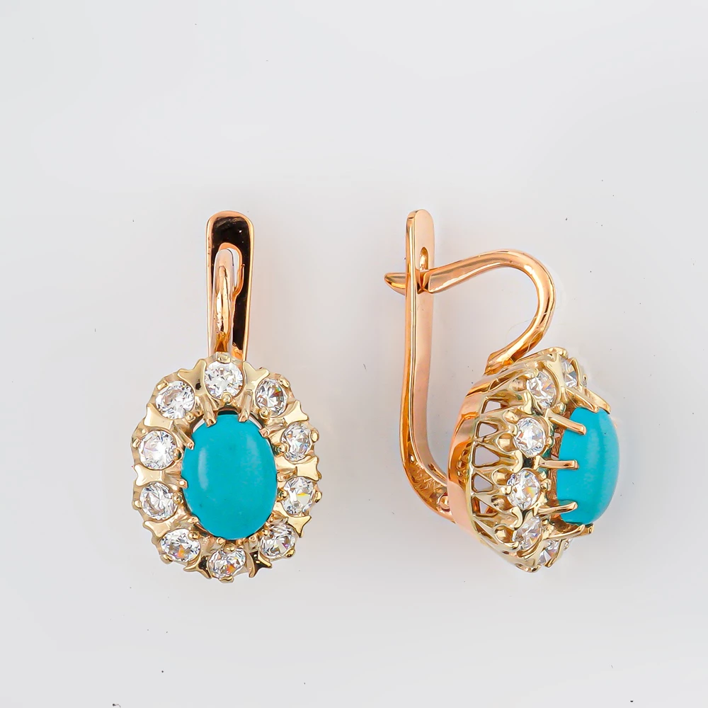 Серьги с бирюзой синтетической из красного золота 585 пробы