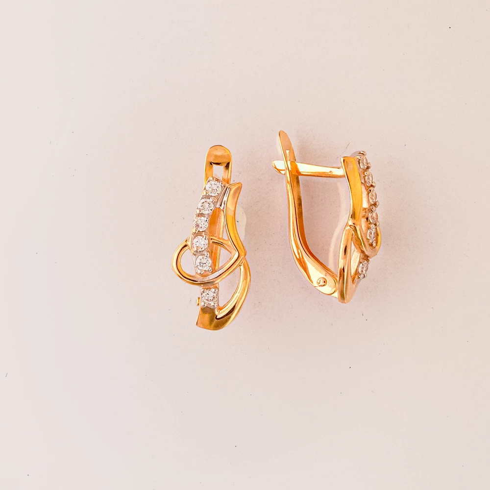 Серьги с фианитом из красного золота 585 пробы