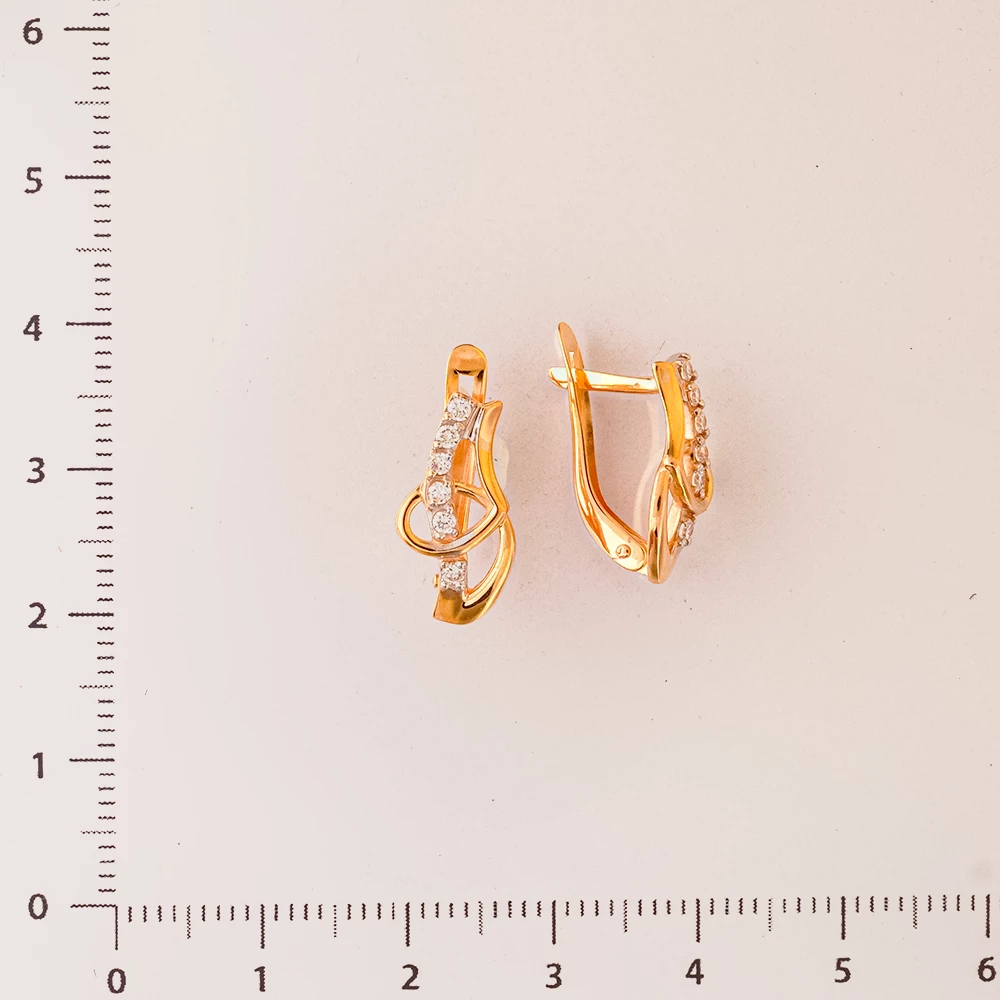 Серьги с фианитом из красного золота 585 пробы