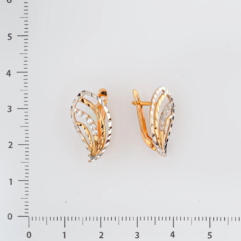 Серьги с фианитом из красного золота 585 пробы