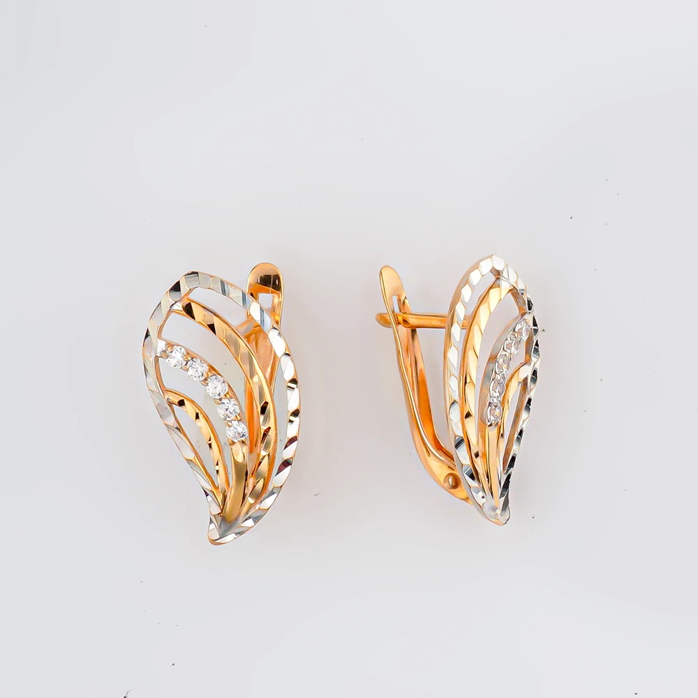 Серьги с фианитом из красного золота 585 пробы