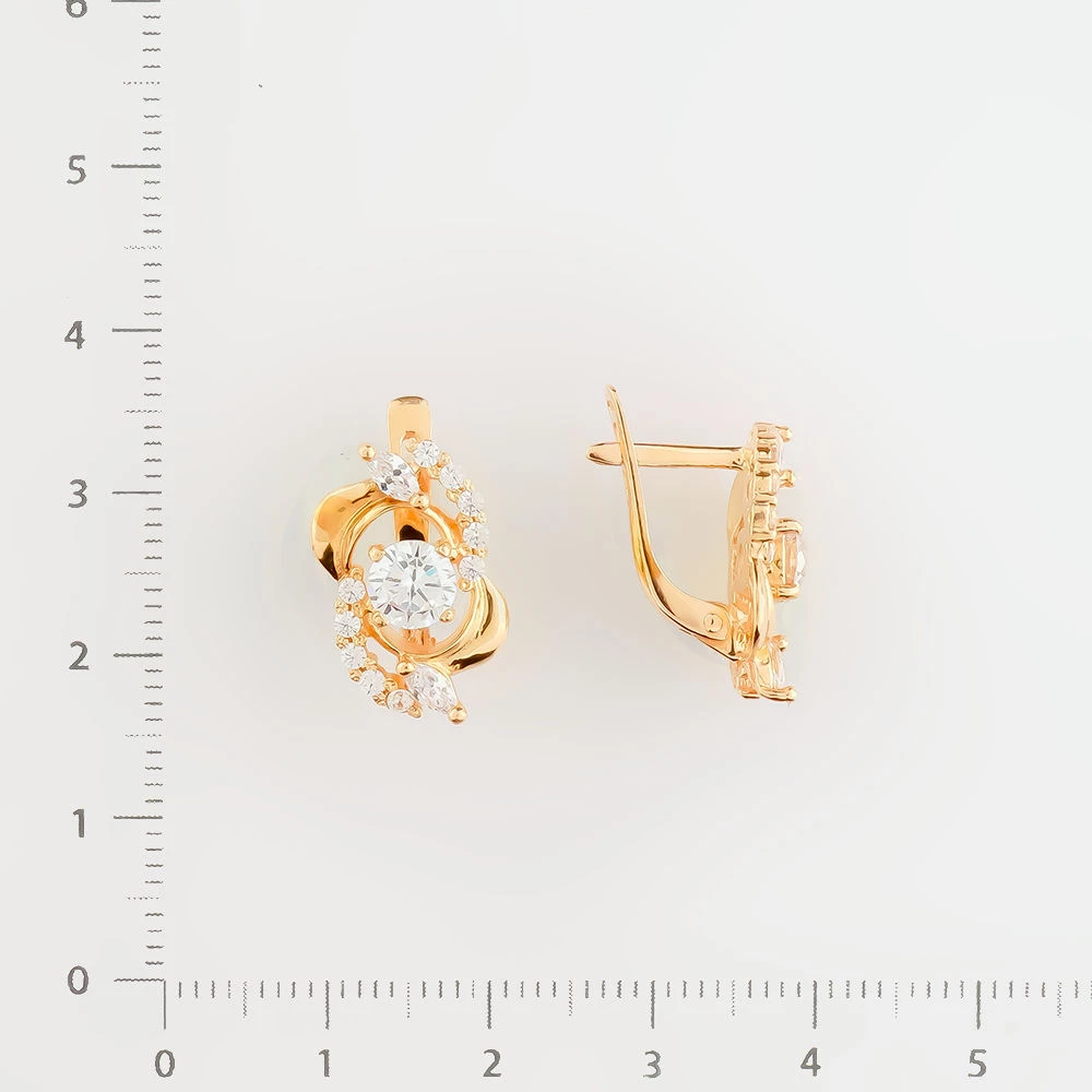 Серьги с фианитом из красного золота 585 пробы