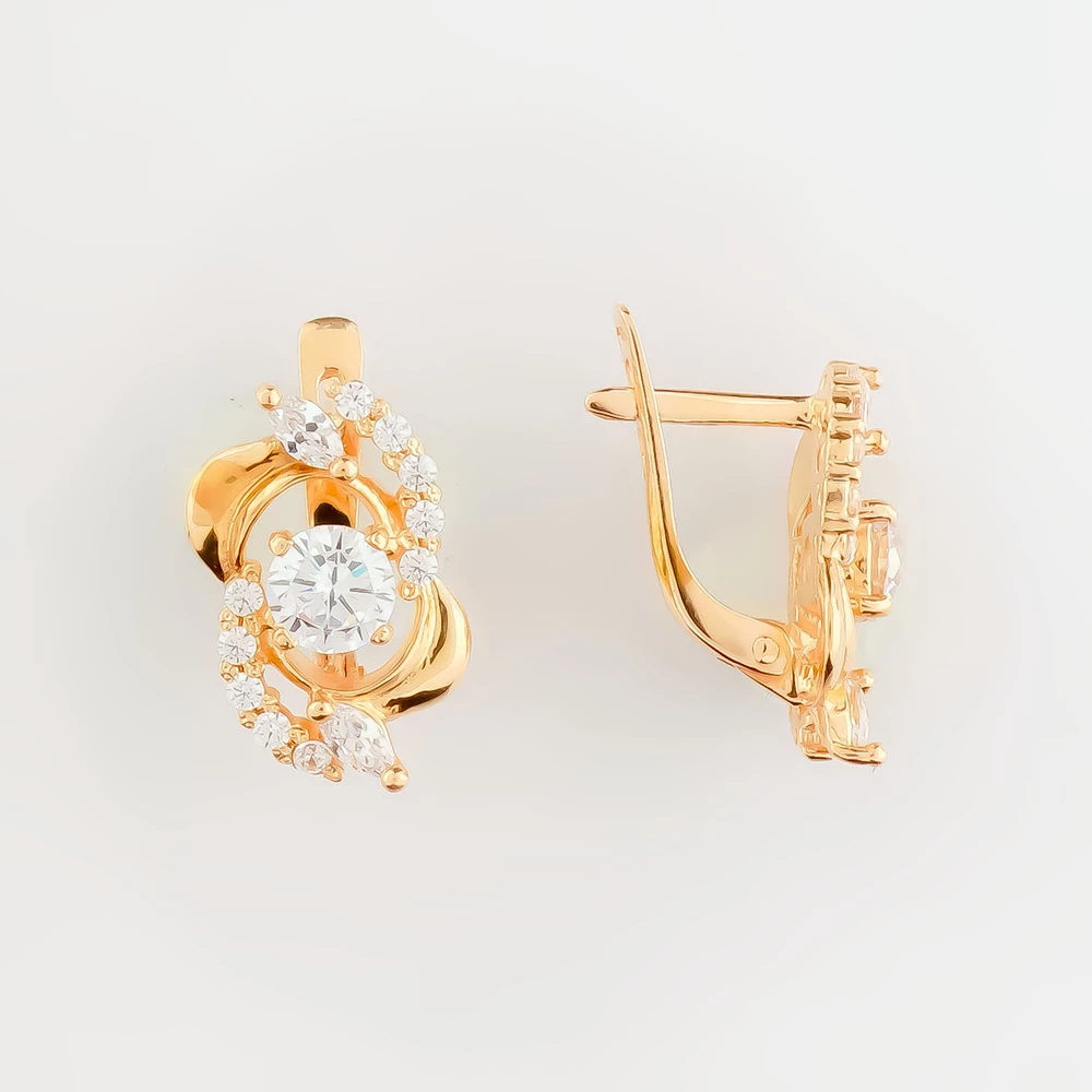 Серьги с фианитом из красного золота 585 пробы