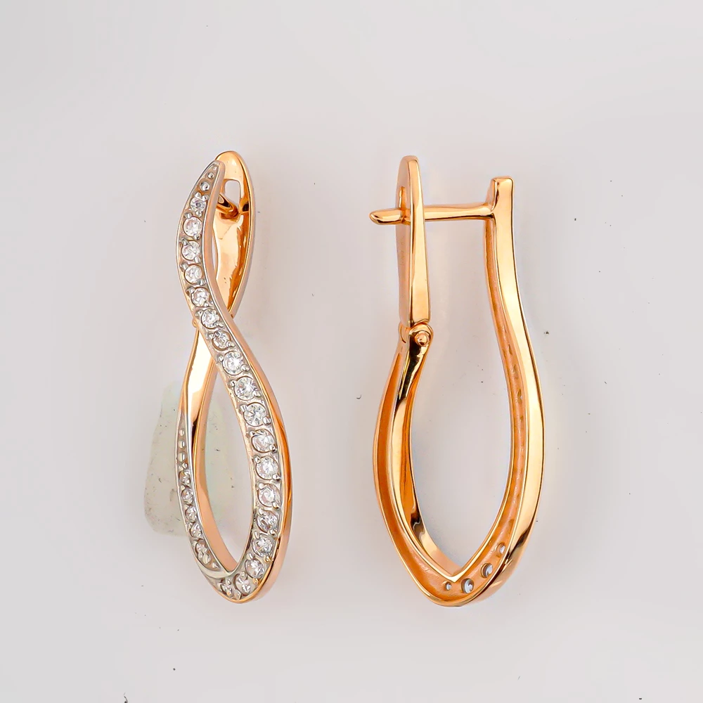 Серьги с фианитом из красного золота 585 пробы