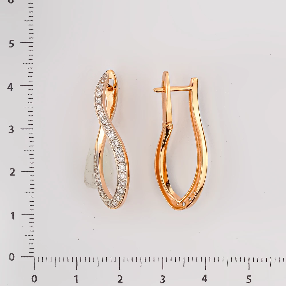 Серьги с фианитом из красного золота 585 пробы