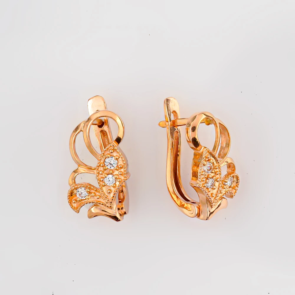 Серьги с фианитом из красного золота 585 пробы