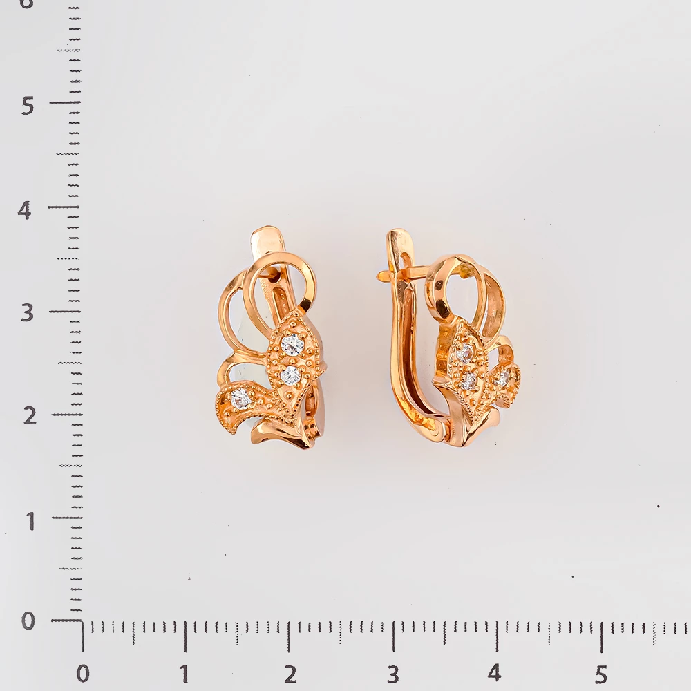 Серьги с фианитом из красного золота 585 пробы