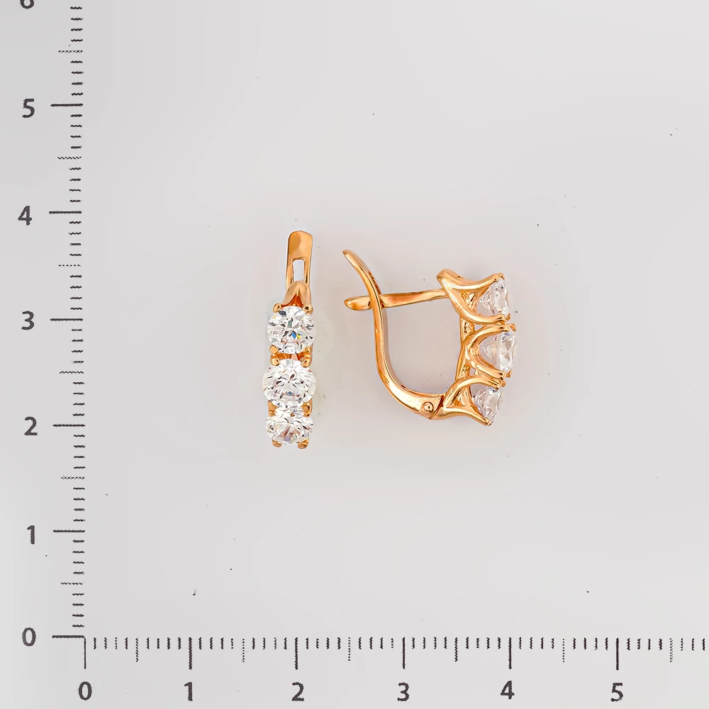 Серьги с фианитом из красного золота 585 пробы