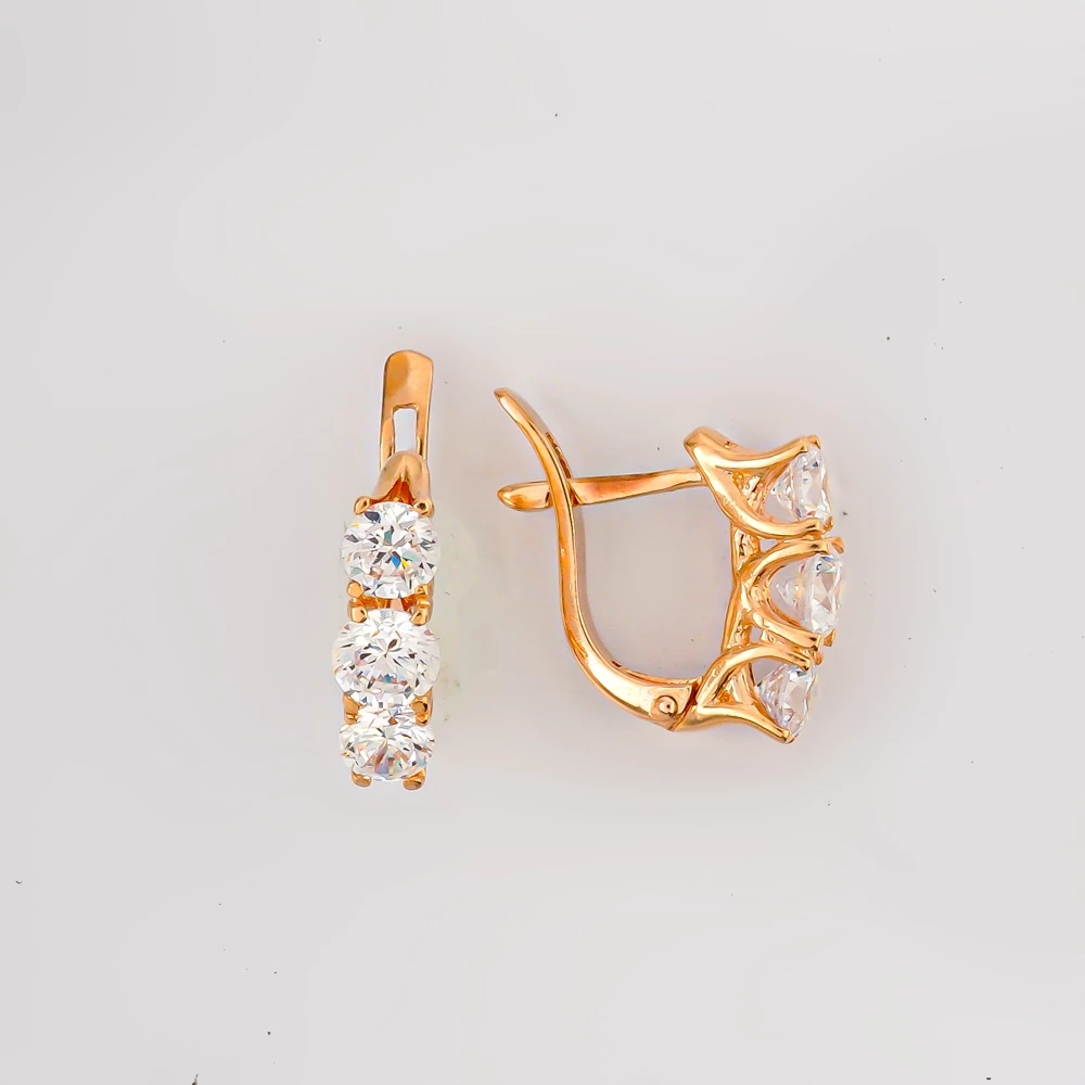 Серьги с фианитом из красного золота 585 пробы