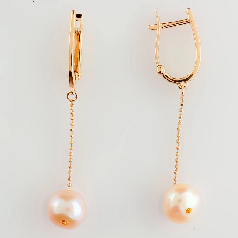 Серьги с культивированным жемчугом из красного золота 585 пробы