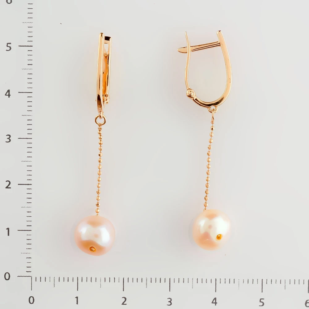 Серьги с культивированным жемчугом из красного золота 585 пробы