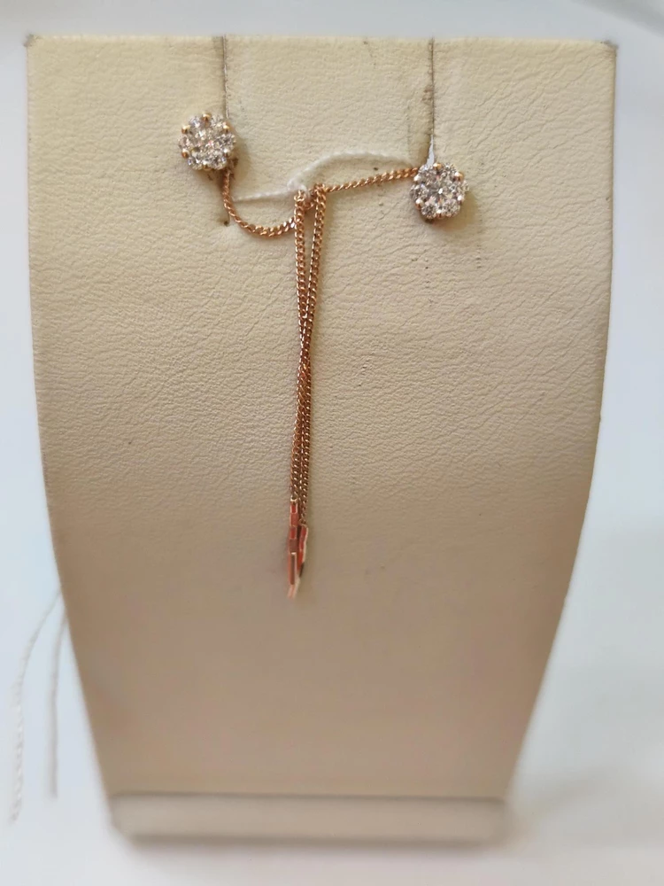 Серьги-продевки с фианитом из красного золота 585 пробы