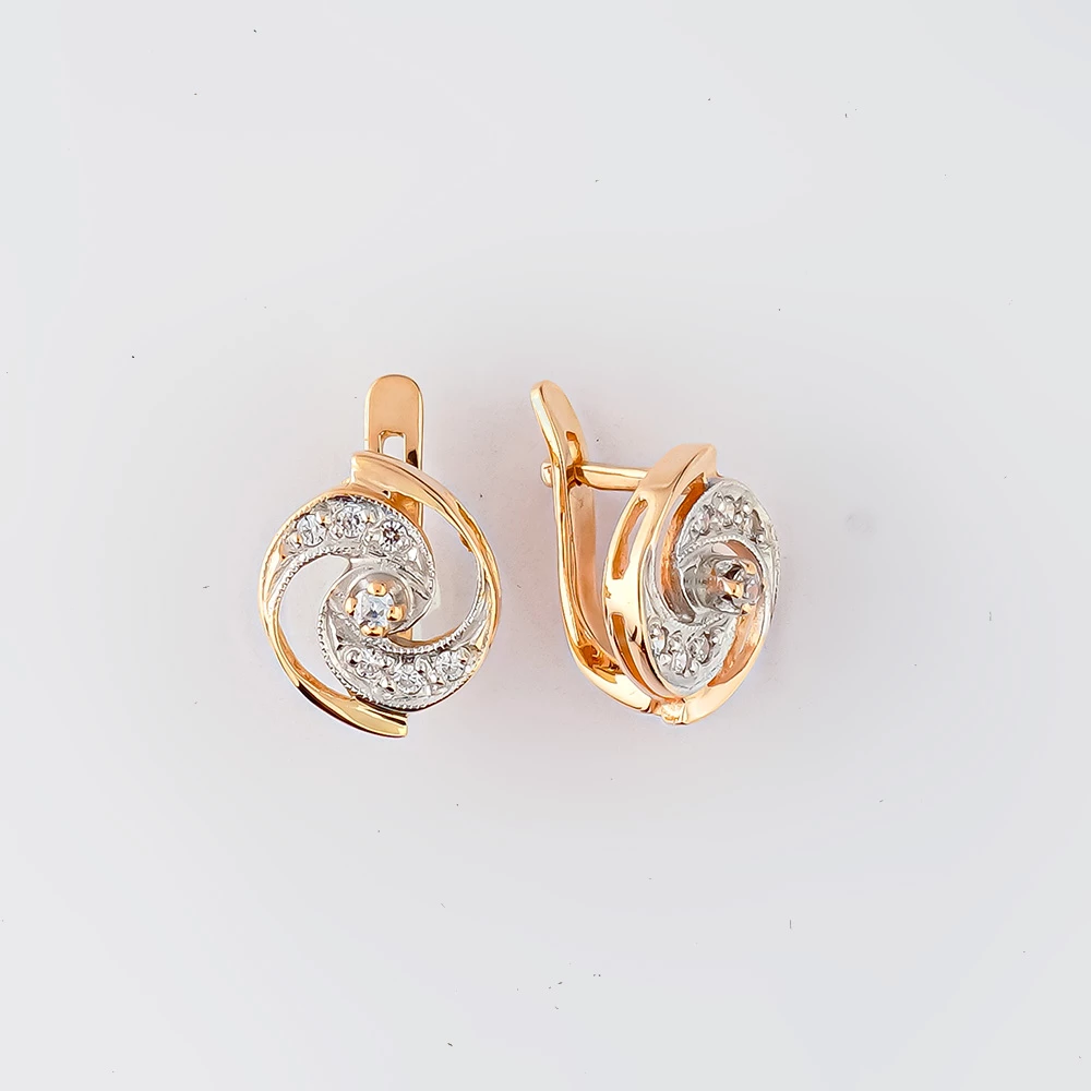 Серьги с фианитом из красного золота 585 пробы