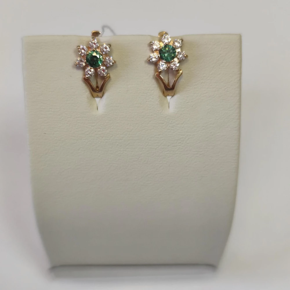 Серьги с фианитом из красного золота 585 пробы