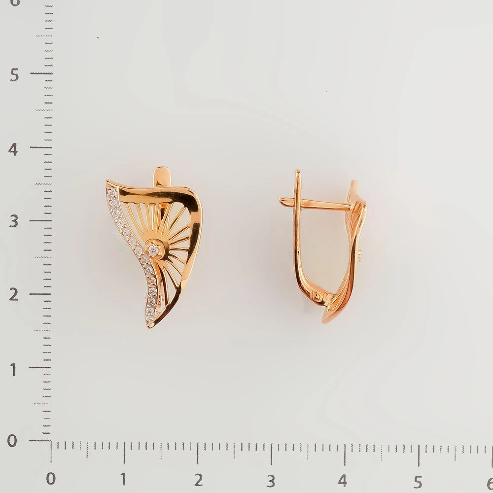 Серьги с фианитом из красного золота 585 пробы