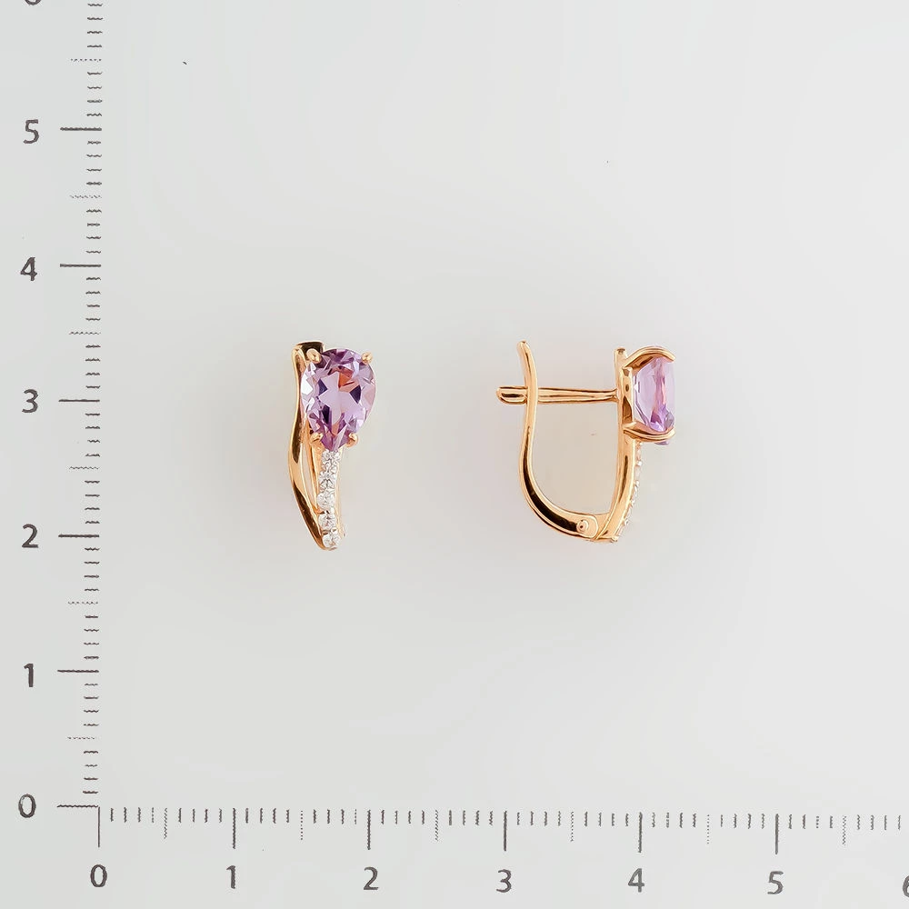 Серьги с аметистом из красного золота 585 пробы