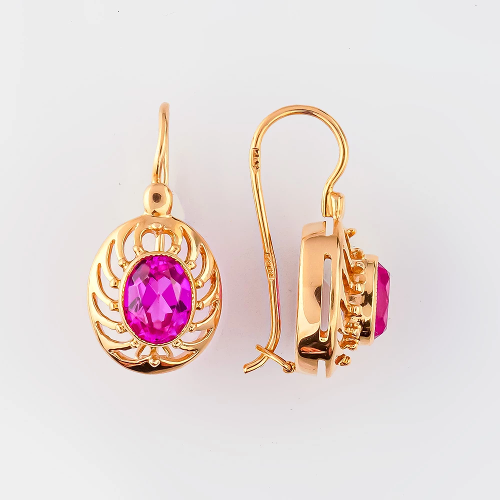 Серьги с фианитом из красного золота 583 пробы