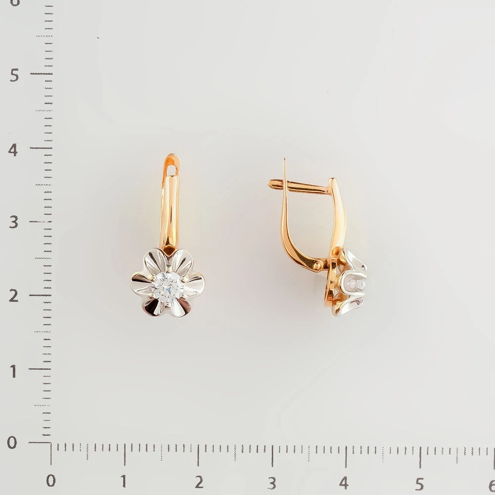 Серьги с фианитом из красного золота 585 пробы
