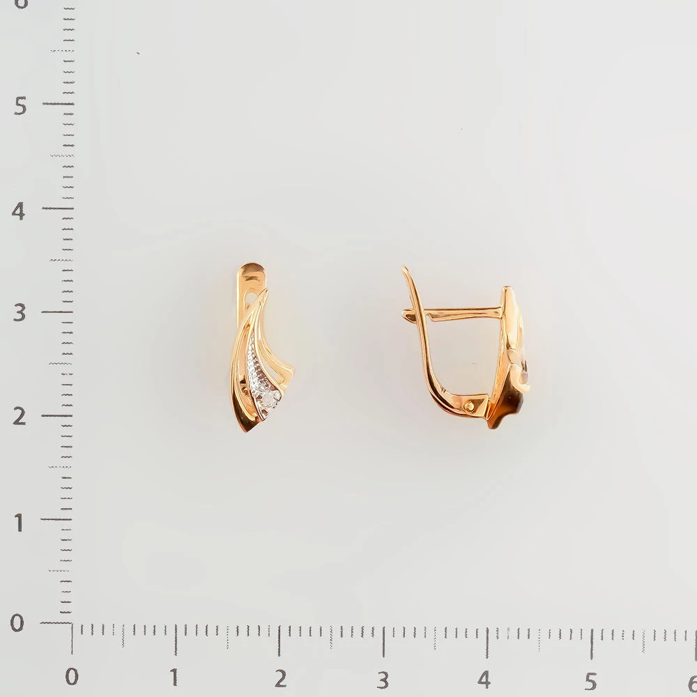 Серьги с фианитом из красного золота 585 пробы