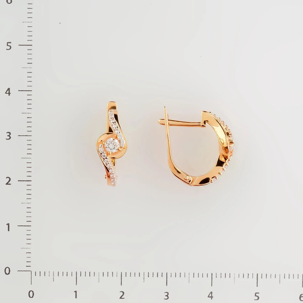 Серьги с фианитом из красного золота 585 пробы