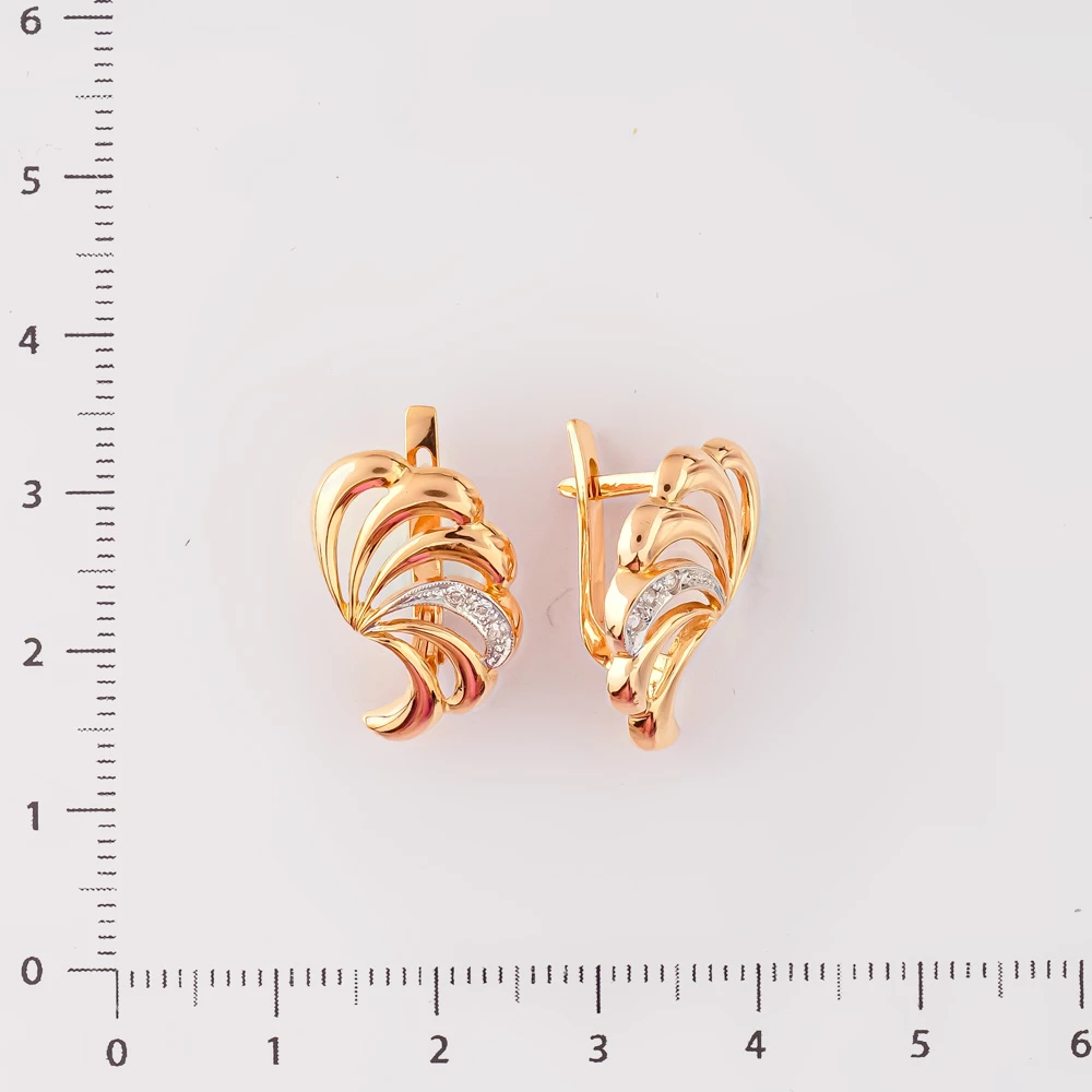 Серьги с фианитом из красного золота 585 пробы